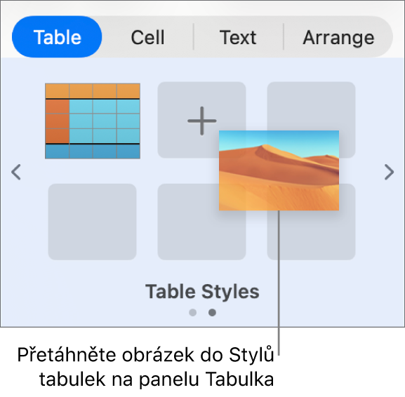 Vytvoření nového stylu přetáhnutím obrázku mezi styly tabulek.