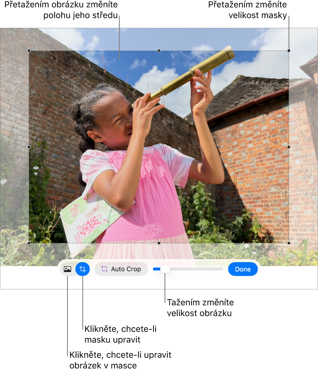 Ovládací prvky masky na obrázku