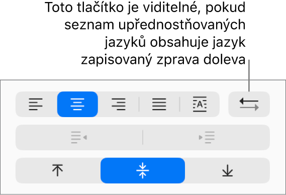 Tlačítko Směr odstavce v oddílu Zarovnání na bočním panelu Formát.