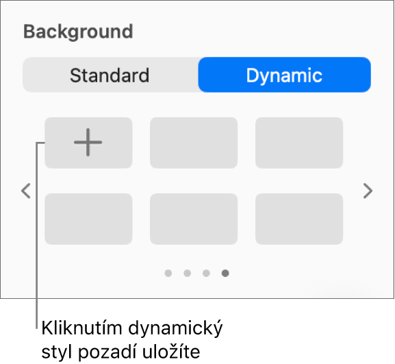 V oddílu Pozadí na bočním panelu Formát se zobrazeným tlačítkem Přidat styl je vybráno tlačítko Dynamické