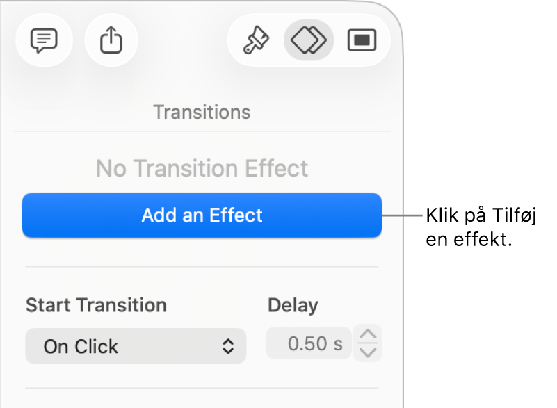 Knappen Tilføj en effekt under Animer i indholdsoversigten.