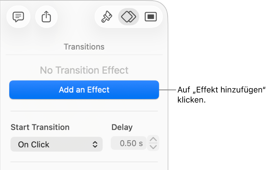 Taste „Effekt hinzufügen“ im Bereich für Animationen in der Seitenleiste