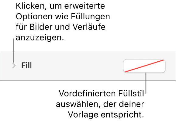 Steuerelemente zum Auswählen einer Füllfarbe