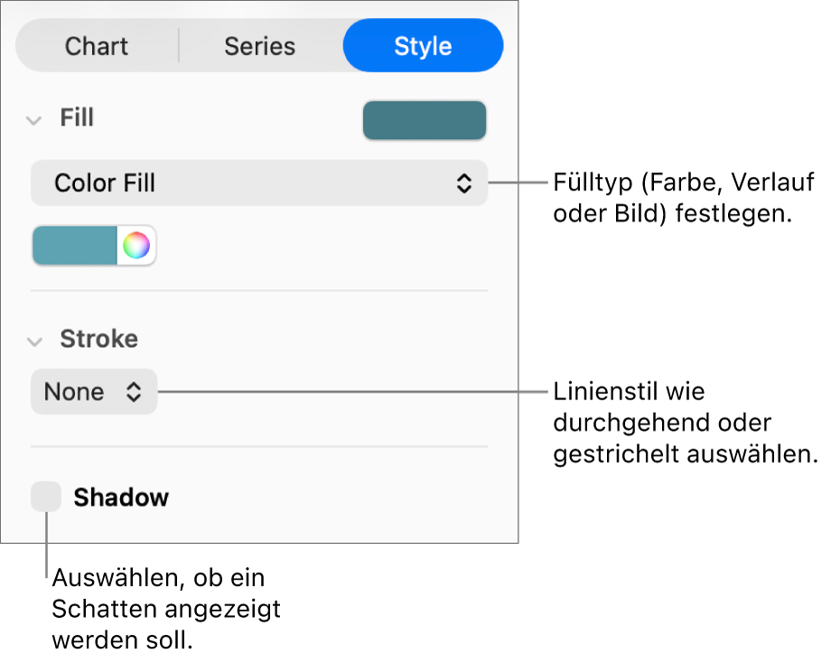 Steuerelemente zum Ändern des Aussehens von Datenreihen