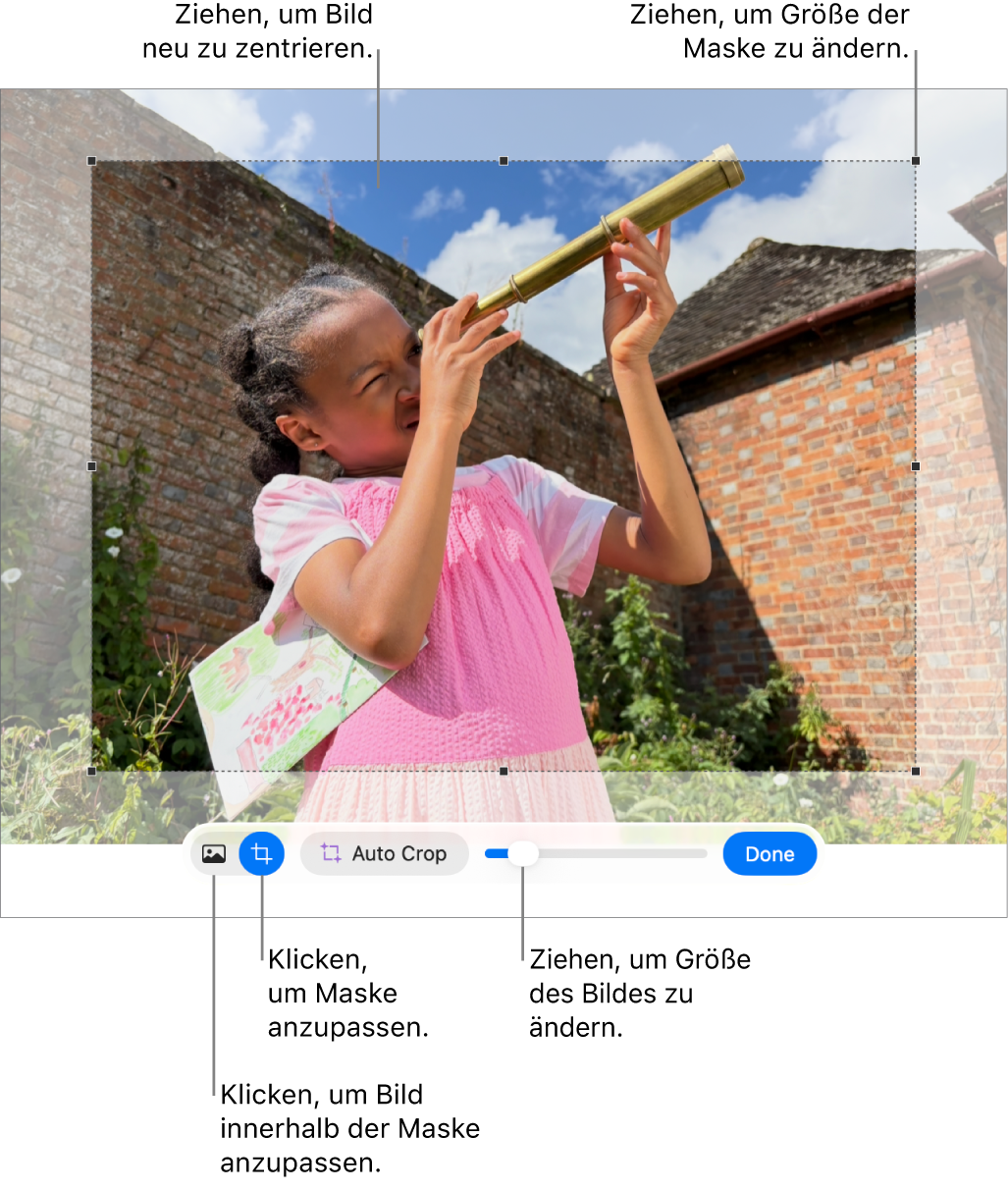 Maskierungssteuerelemente über einem Foto