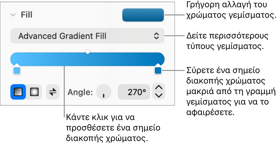 Στοιχεία ελέγχου για το γέμισμα αντικειμένων με χρώματα.