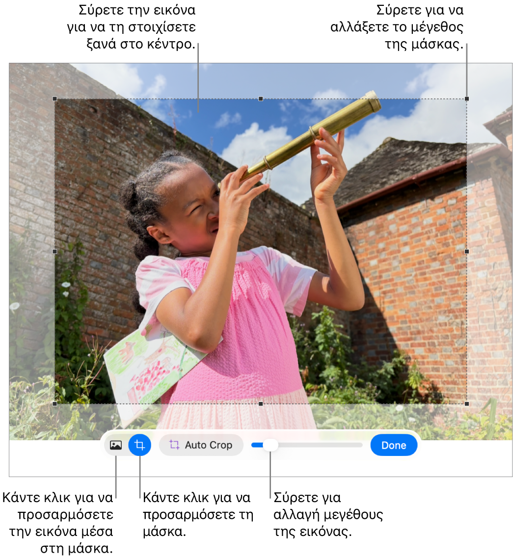 Τα στοιχεία ελέγχου μάσκας πάνω σε μια φωτογραφία.