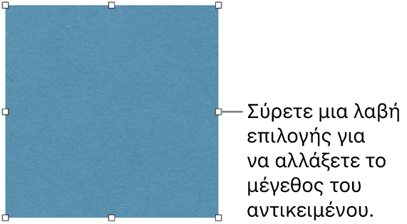 Ένα αντικείμενο με λευκά τετράγωνα στο περίγραμμά του για την αλλαγή του μεγέθους του αντικειμένου.