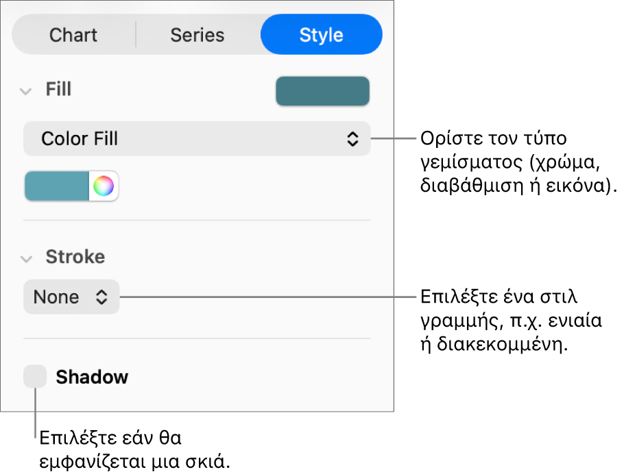 Στοιχεία ελέγχου για την αλλαγή της εμφάνισης μιας σειράς δεδομένων.