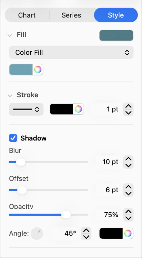 The sidebar controls for changing the look of trendlines.