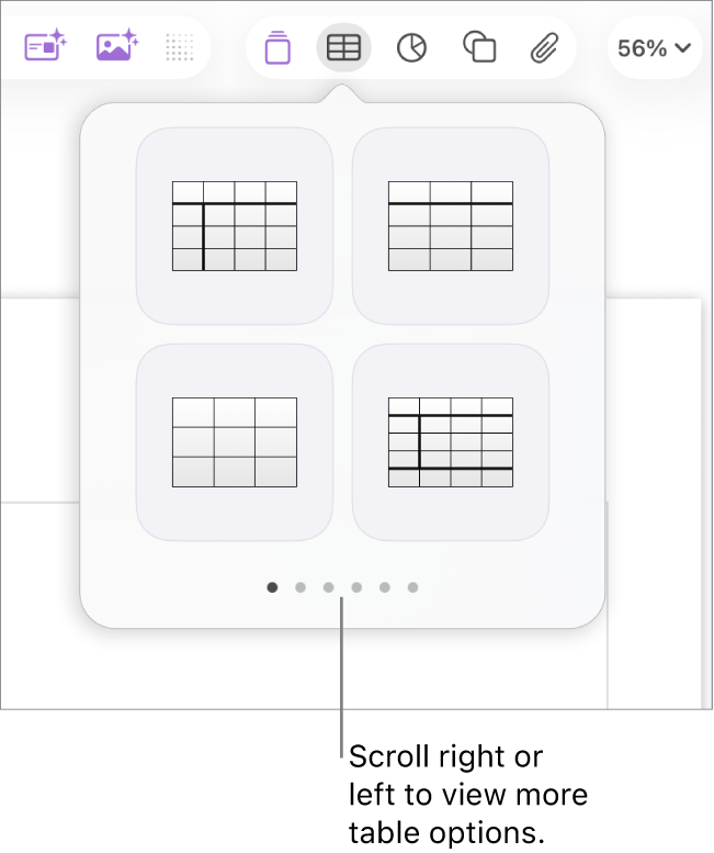 The Add Table pane with navigation arrows on the left and right.