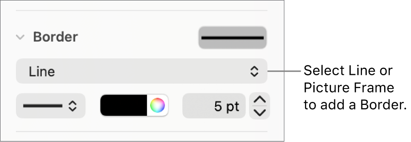 The Border style controls in the Format sidebar with Line selected as the border type.