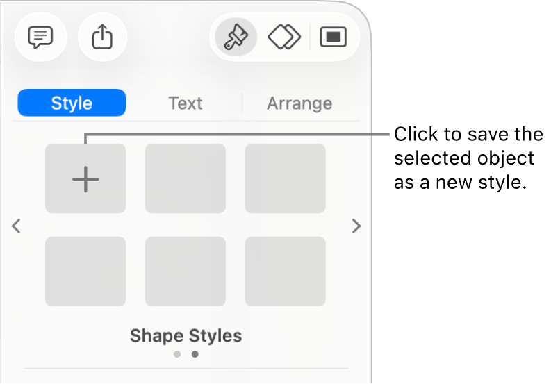 The Style tab of the Format sidebar with one text box style, a Create Style button to the right of it, and four empty style placeholders.