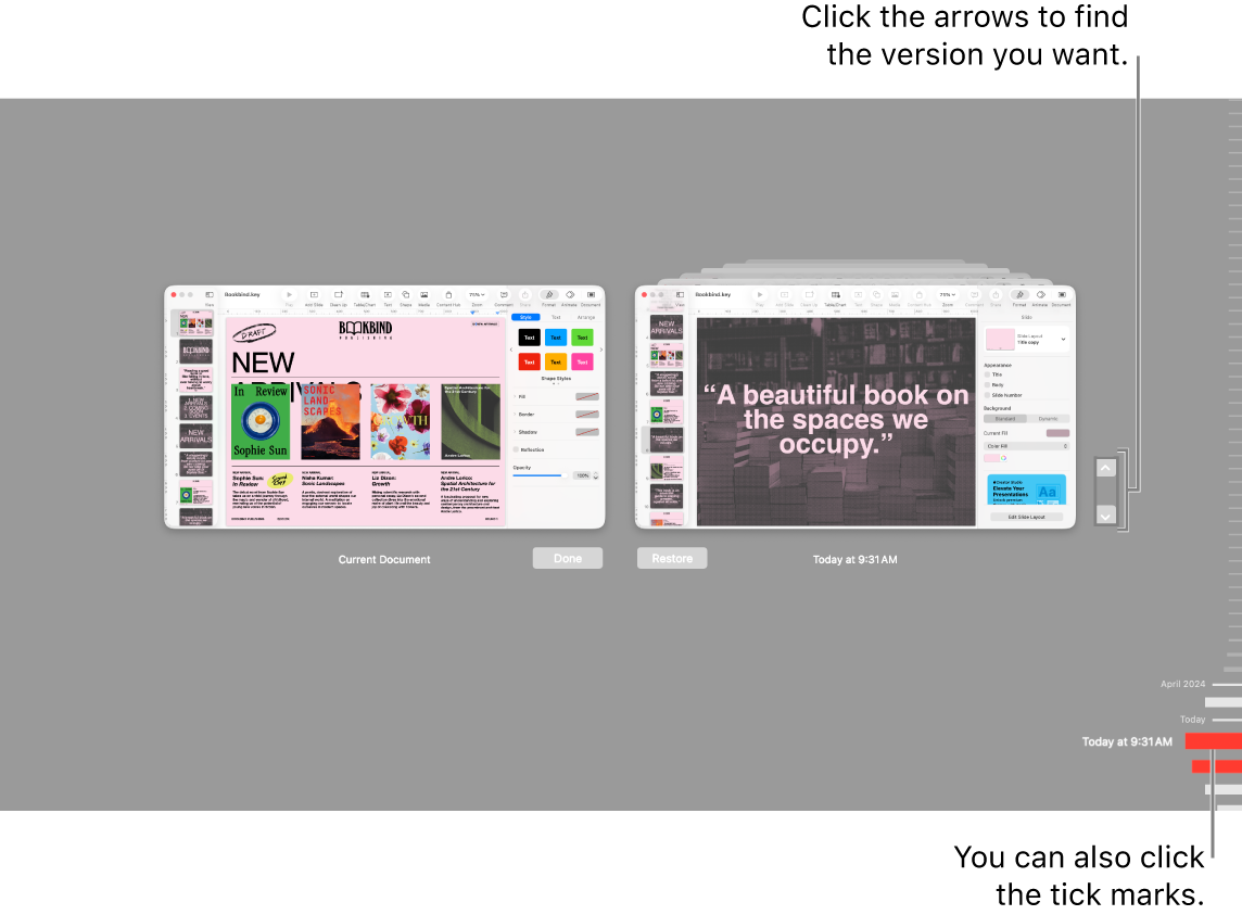 Revert view showing tick marks and arrows.