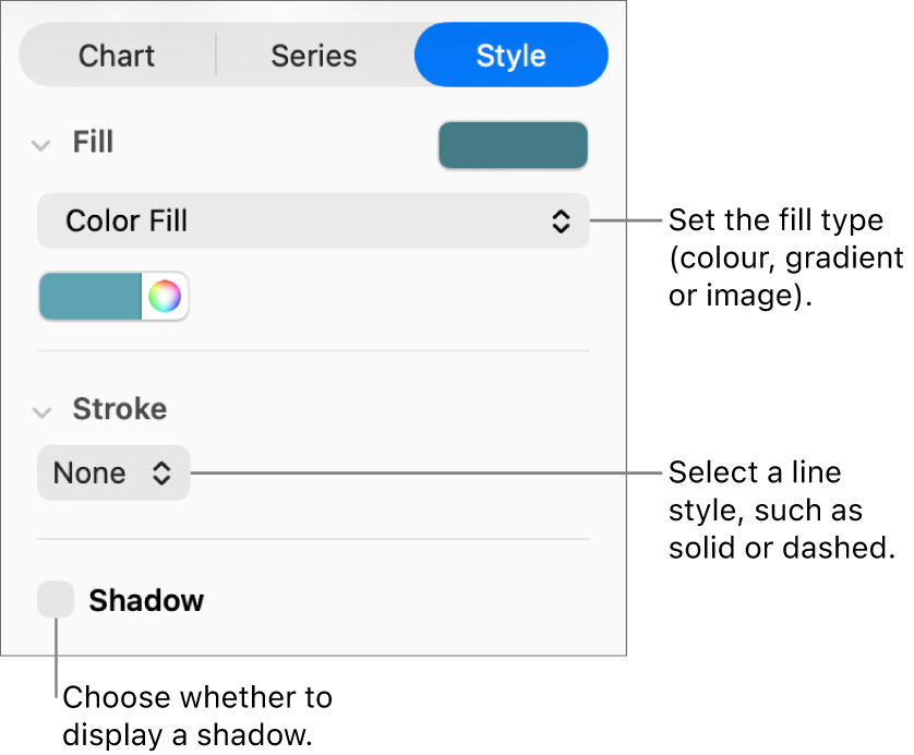 Controls for changing the appearance of data series.