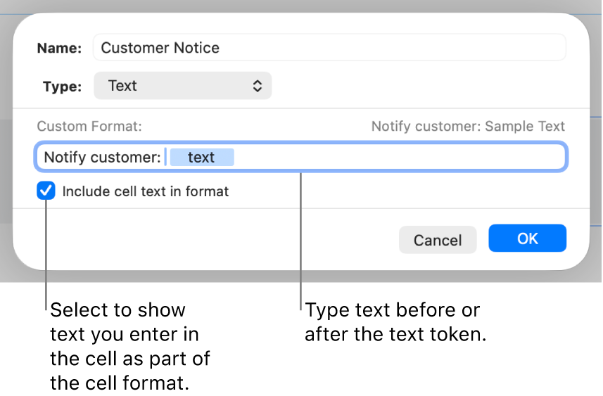 Custom text cell format.