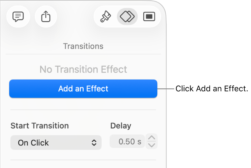 Add an Effect button in the Animate section of the sidebar.