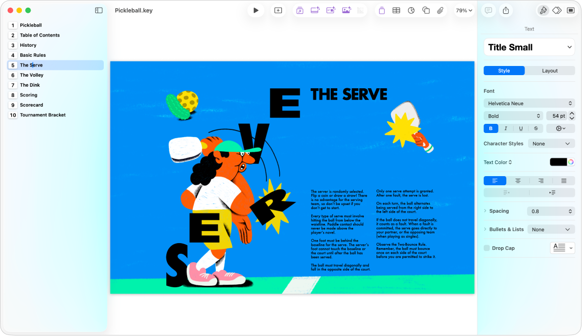 The outline view displaying an outline of the presentation in the left sidebar, the selected slide in the centre and the Format sidebar on the right side of the screen.