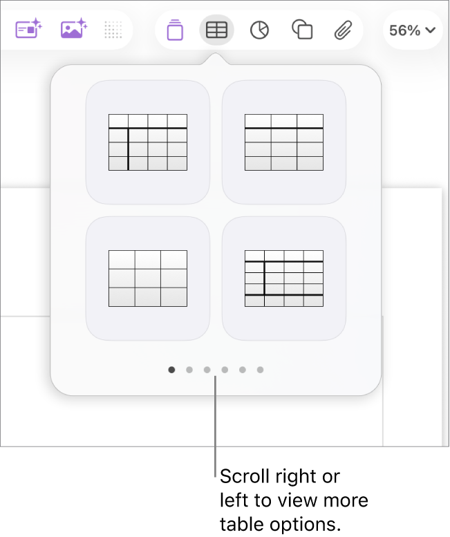 The Add Table pane with navigation arrows on the left and right.