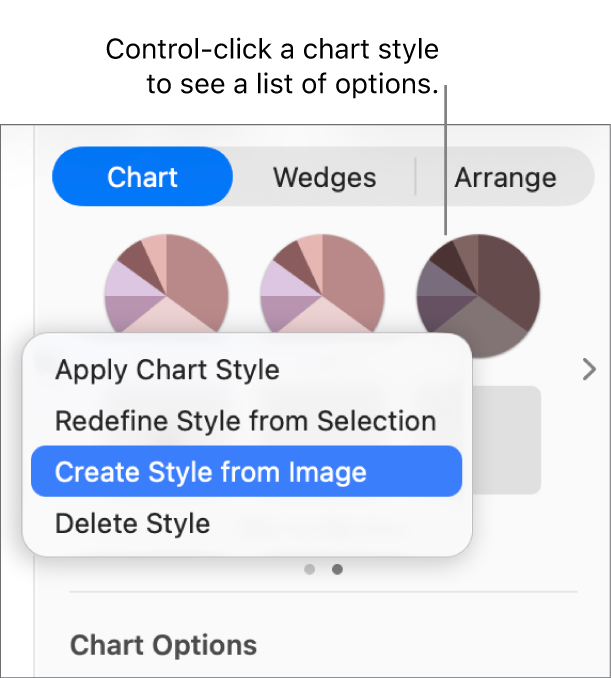 The chart style shortcut menu.