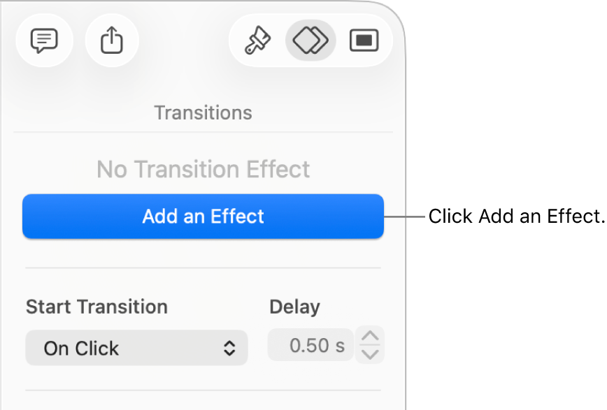 Add an Effect button in the Animate section of the sidebar.