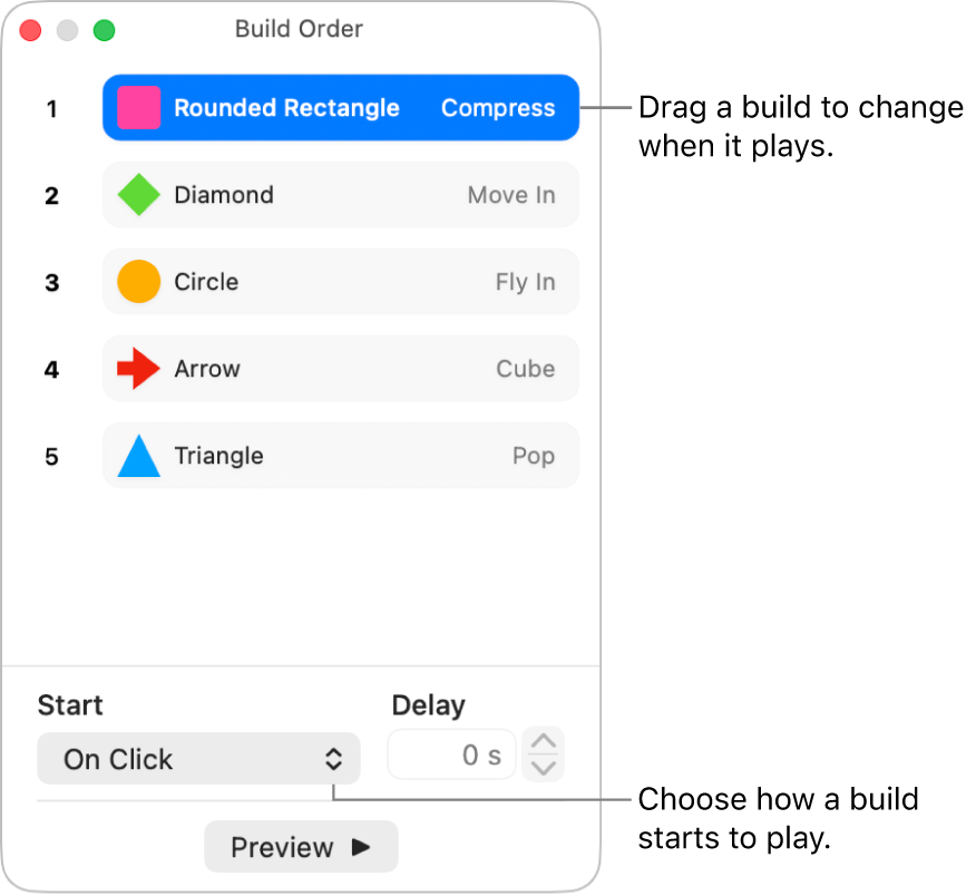 The Build Order window.