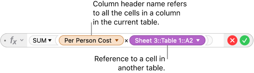 The Formula Editor with a triangle that you click to open options for preserving the row and column references.