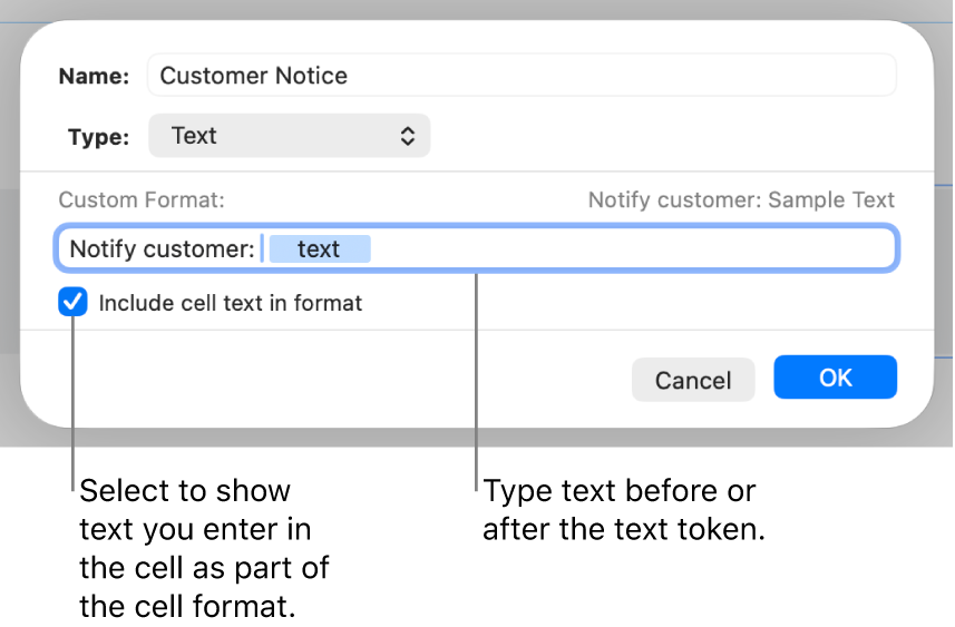Custom text cell format.