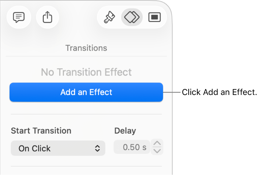 Add an Effect button in the Animate section of the sidebar.