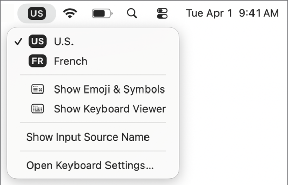 The Input menu in the upper-right corner of the menu bar.