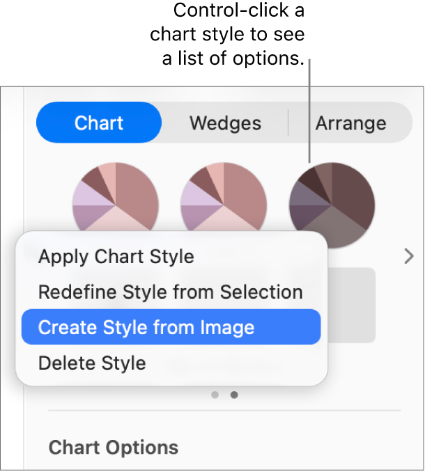 The chart style shortcut menu.