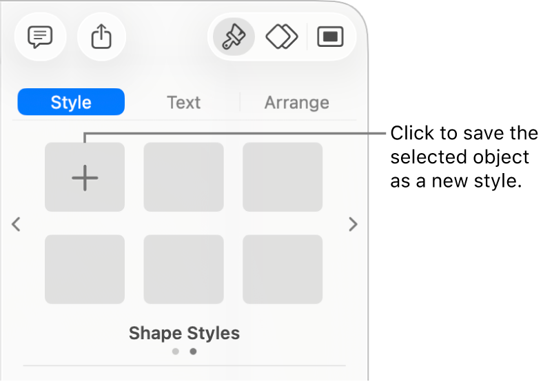 The Style tab of the Format sidebar with one text box style, a Create Style button to the right of it, and four empty style placeholders.