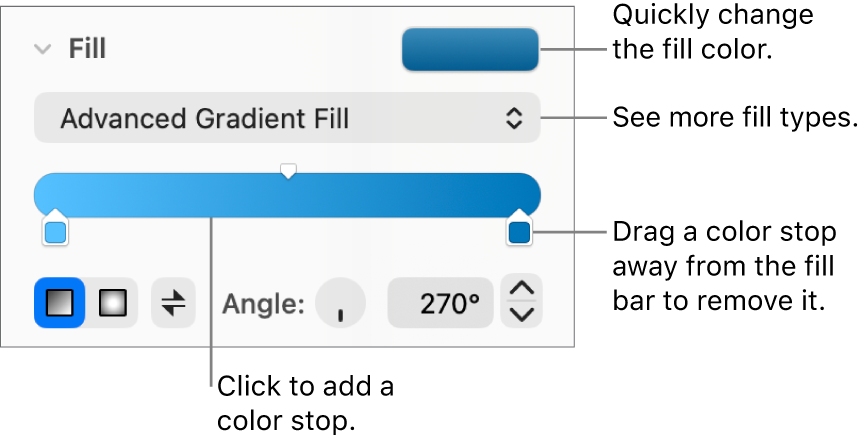 Controls for filling objects with colors.