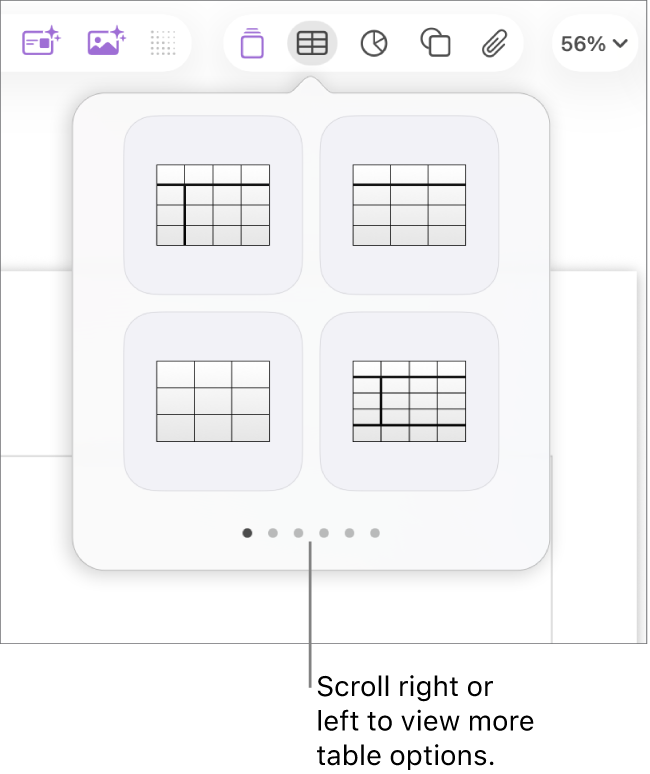 The Add Table pane with navigation arrows on the left and right.