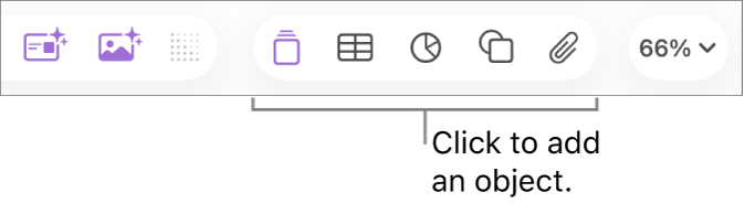 The Keynote toolbar showing buttons used to add an object to a slide.
