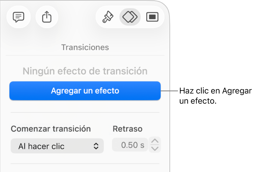 Botón Agregar un efecto en la sección Animación de la barra lateral.