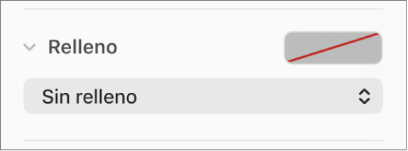 Los controles Relleno con la opción Sin Relleno seleccionada.