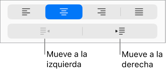 Opciones de alineación de párrafo.