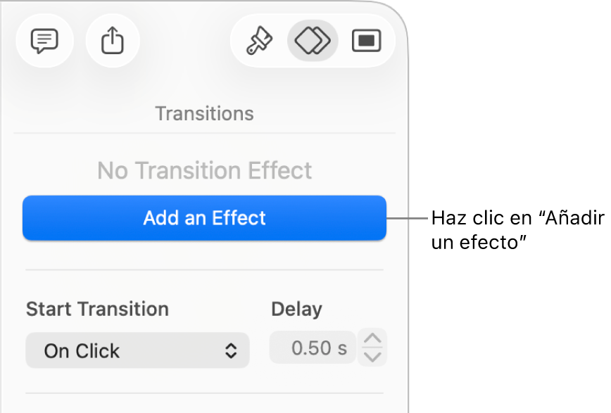 Botón “Añadir un efecto” en la sección Animación de la barra lateral.