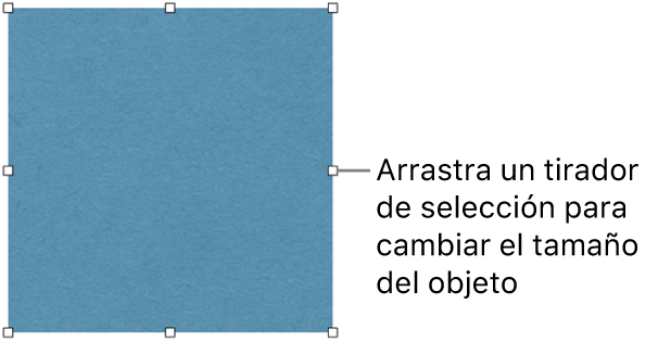 Un objeto con cuadrados blancos en su borde para cambiar el tamaño del objeto.