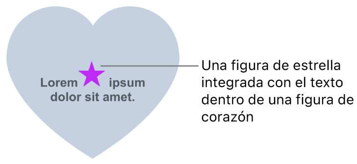 Una figura de estrella aparece integrada en texto situado en el interior de una figura de corazón.