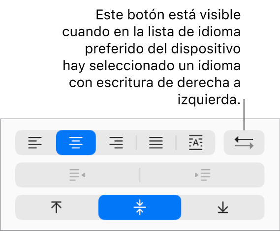 Botón de dirección de párrafo de la sección Alineación de la barra lateral Formato.
