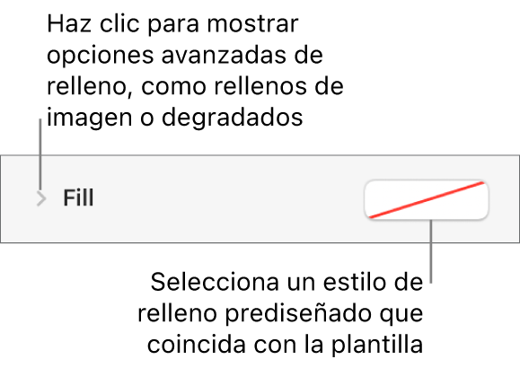 Controles para elegir un color de relleno.