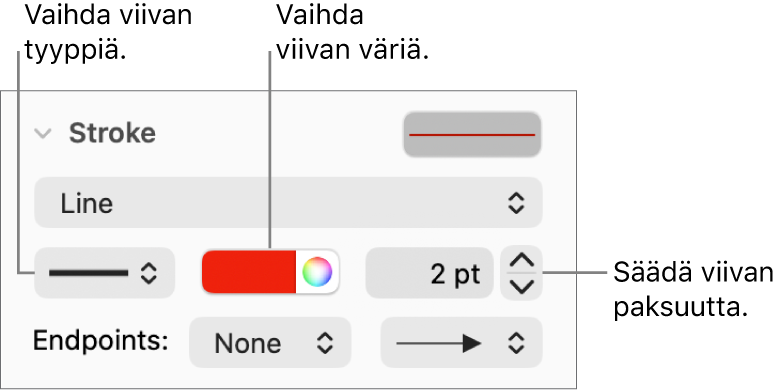 Viivasäätimet päätepisteiden, paksuuden ja värin asettamiseen.