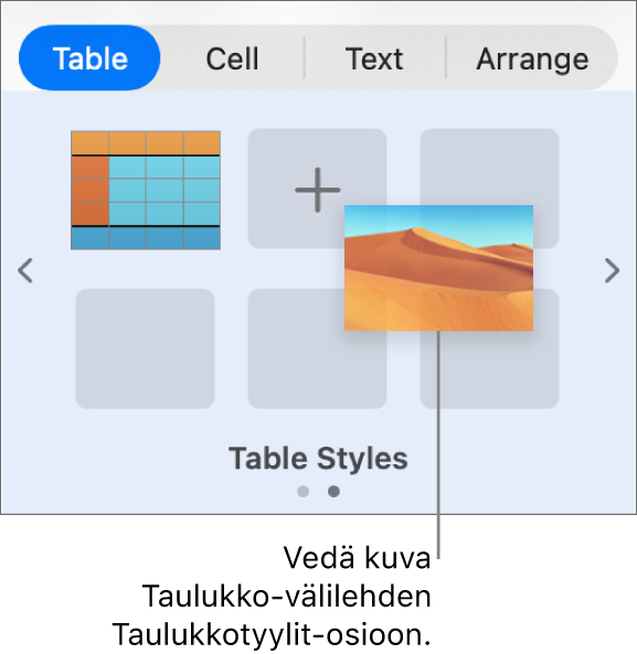 Kuvan vetäminen taulukkotyyleihin uuden tyylin luomiseksi.