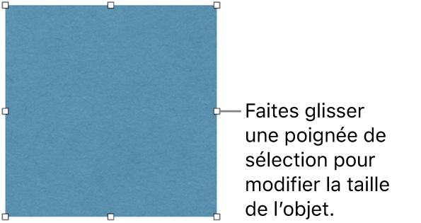 Un objet dont la bordure comporte des carrés blancs pour modifier sa taille.