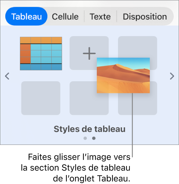 Glissage d’une image vers les styles de tableau pour créer un nouveau style.
