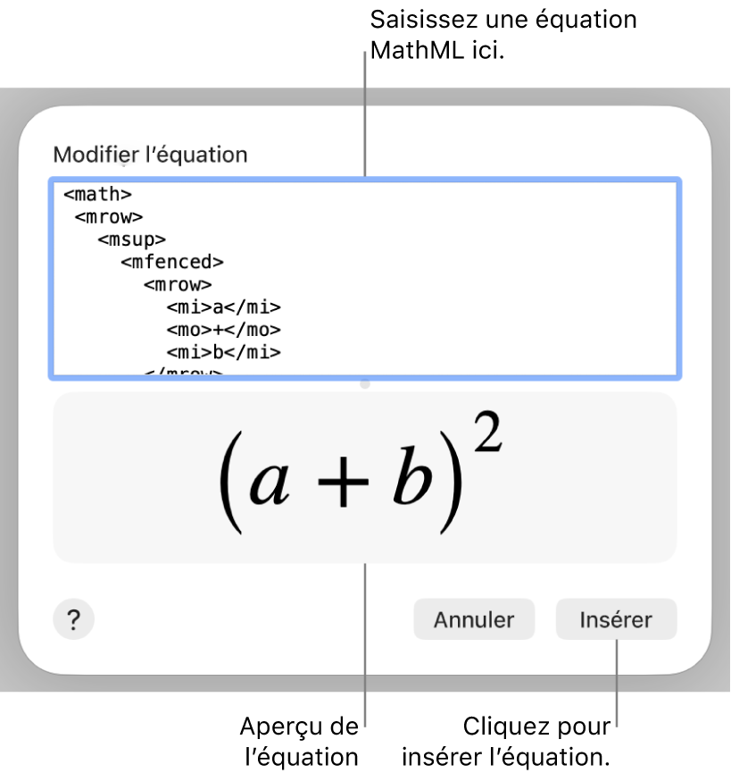 Équation de la pente d’une droite dans le champ Modifier l’équation et aperçu de la formule en dessous.