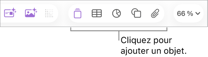 La barre d’outils Keynote avec les boutons Tableau, Graphique, Texte, Figure et Données multimédias.