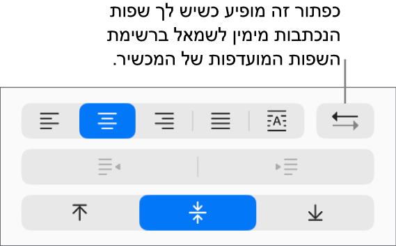 הכפתור ״כיוון פיסקה״ במקטע ״יישור״ של סרגל הצד ״עיצוב״.